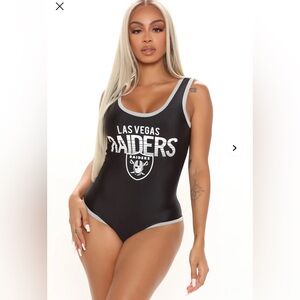 Fashion Nova Black and Gray Raiders Bodysuit